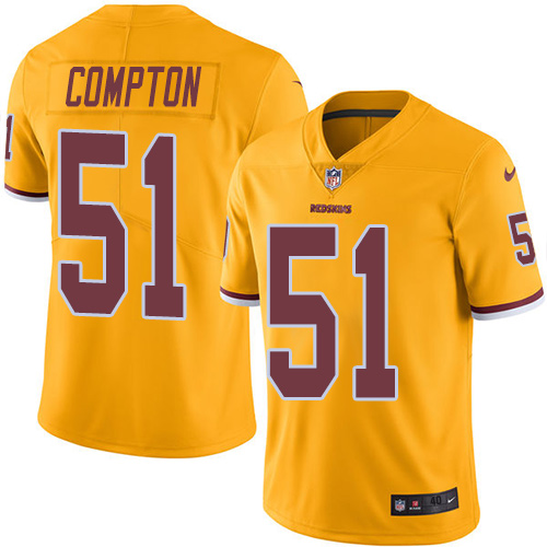 Men's Elite Will Compton Nike Jersey Gold - #51 Rush NFL Washington Redskins